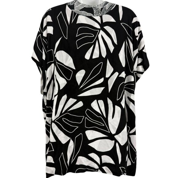 Chicos Printed Boarder Ruana Reversible Womens Open Kimono Jacket Black sz S / M - Picture 13 of 16